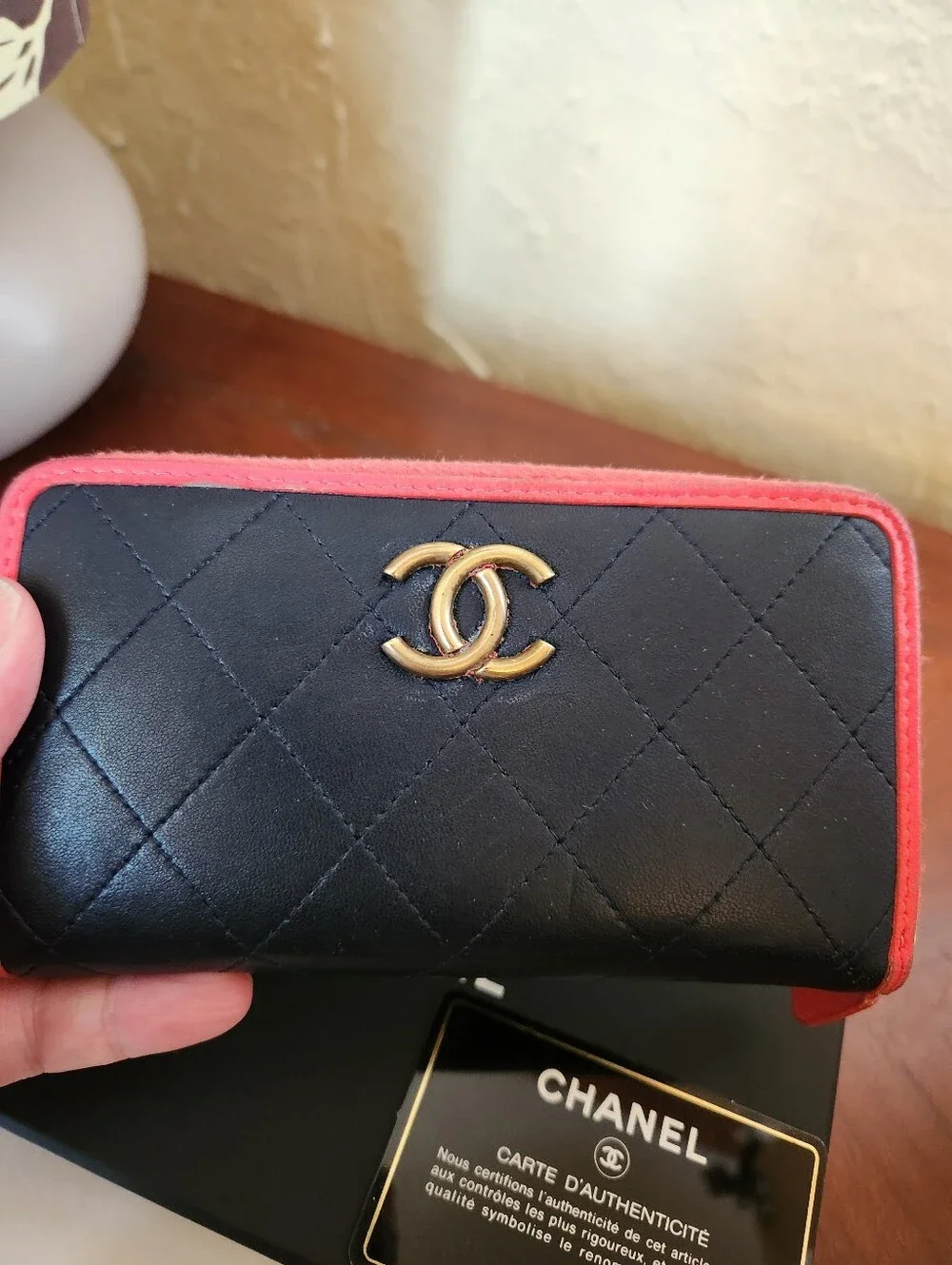 Chanel Matelasse Navy Pink Zip Medium Wallet